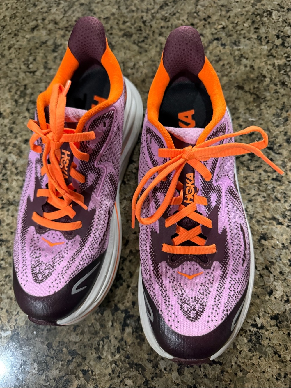 Hoka Clifton 10 Unisex Youth Size 4 Pink, Orange & Maroon Running Shoes